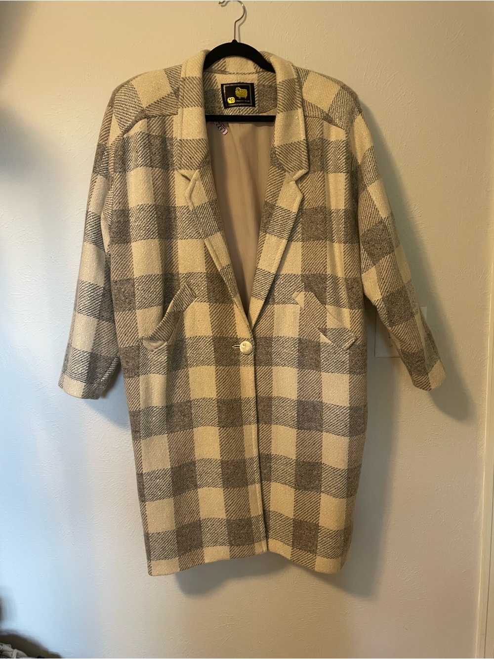 MR Designer Wool Gingham Checkered Overcoat Vintage 80’s 90’s Size L/XL